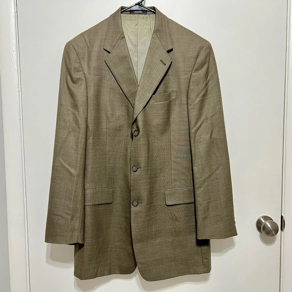 Austin Reed Mens Wool Suit 42L 34x30 2pc Jacket Pants Khaki Glen Check‎